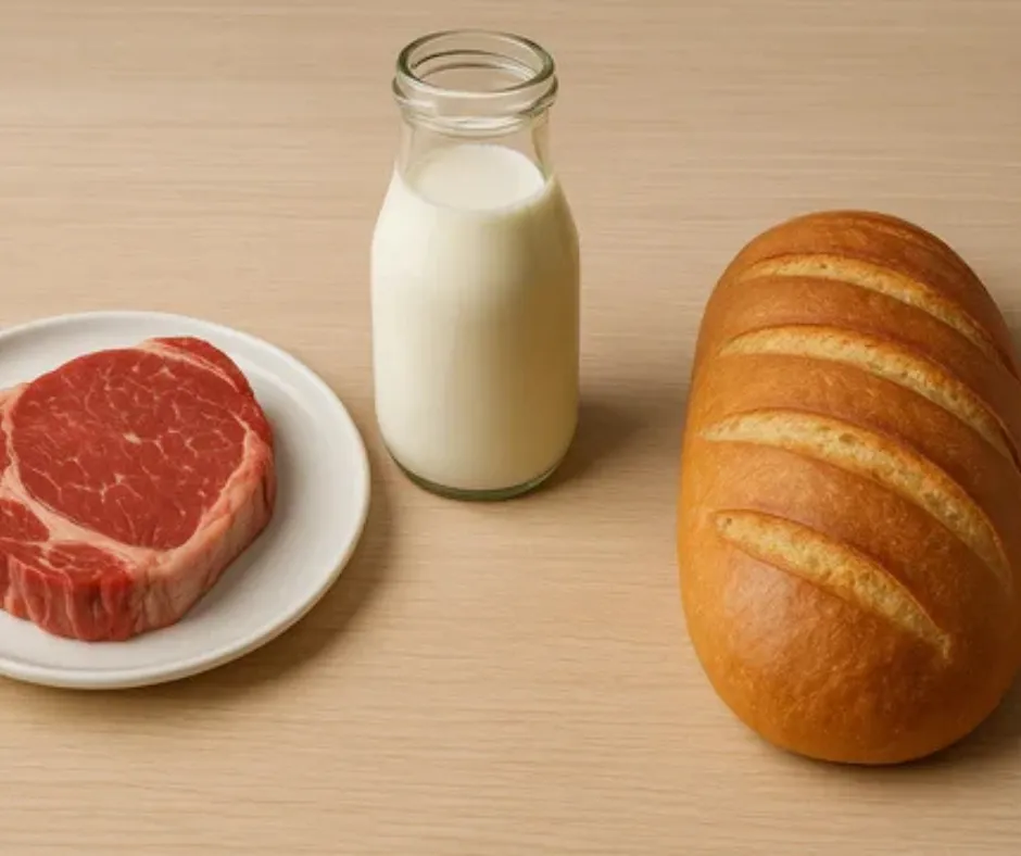 precio pan leche carne impuestos